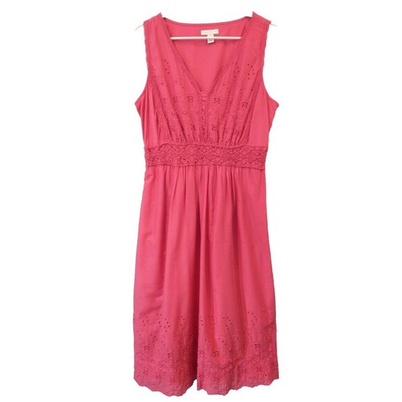 CHARTER CLUB Midi Dress Sleeveless Eyelet Lace V Neck Cotton Lined - 14 - Picture 1 of 8